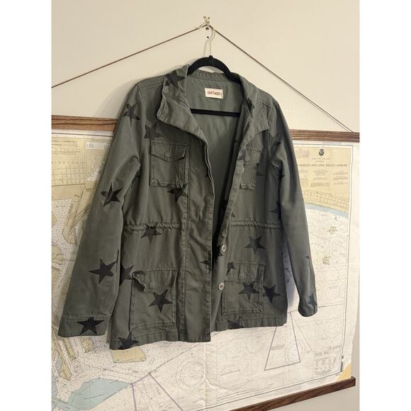 Driftwood Military Jacket Womens Medium Green Stars Utility Pockets Sundance L - Picture 2 of 10